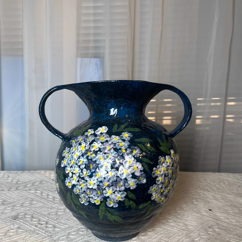 FG ceramic vase ornament living room flower arrangement retro device hand-painted hydrangea binaural vase