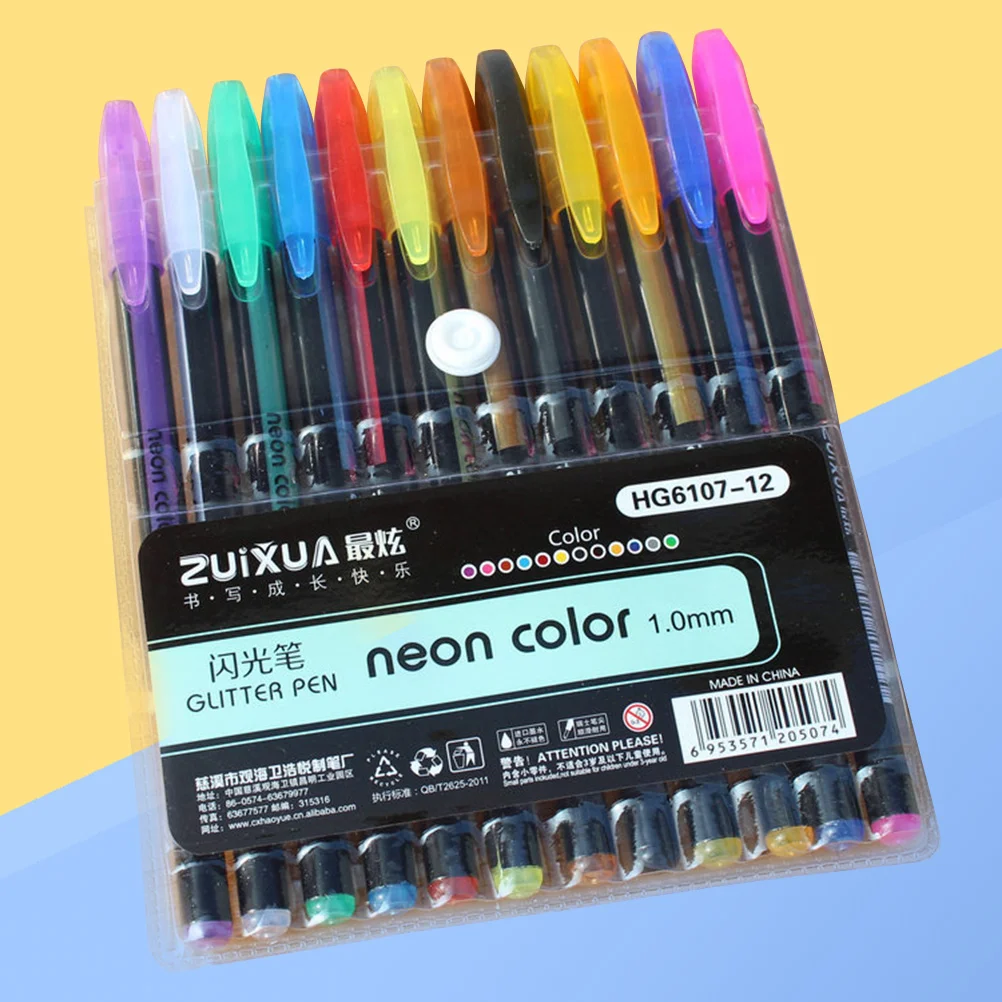 

12 Colors Gel Ink Pen 10mm Neon Color Pen Set Craft Drawing Painting Coloring Books Gift (Assorted Color)