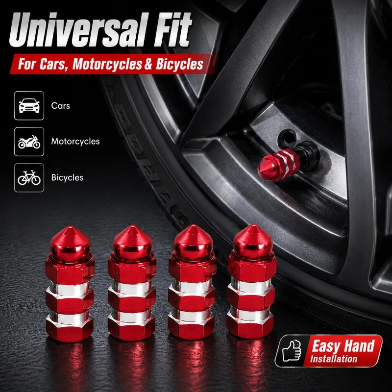 4PCS Aluminum Tire Valve Caps, Universal Schrader Valve Stem Covers with Hex Double Groove Design for Cars Bikes Motorcycles