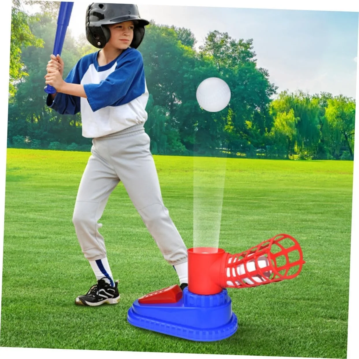 Automatic Baseball Launcher Toy for Kids, Foot Pedal Pitching Game Set with Baseball Bat & Balls, Indoor Outdoor Backyard Sport Toy, Fun Interactive Play, Great Festival Present for Children