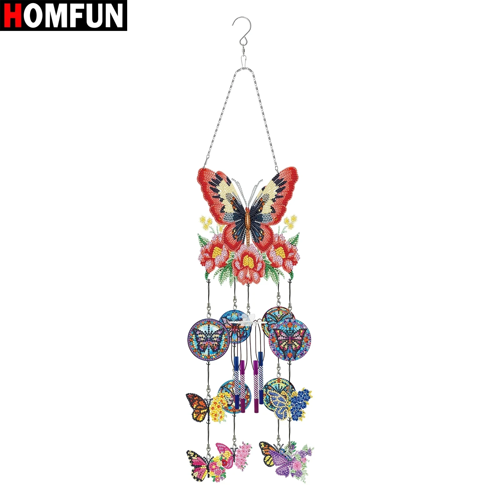 HOMFUN 5D DIY Diamond Painting Double Side Wind Chime Butterfly Dot Pendant Embroidery Hanging Gift Window Pendant Home Decor