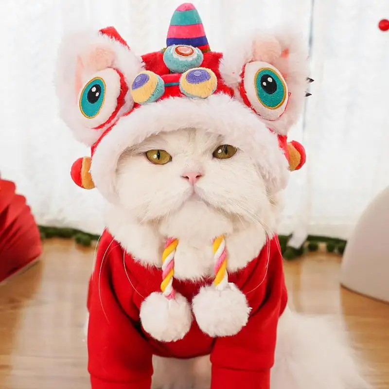 Cat New Years Hat Warm Plush Tiger Hat Cold Weather Cat Costume Holiday Pet Hat For Gathering Photo Prop Daily Life Walking Home