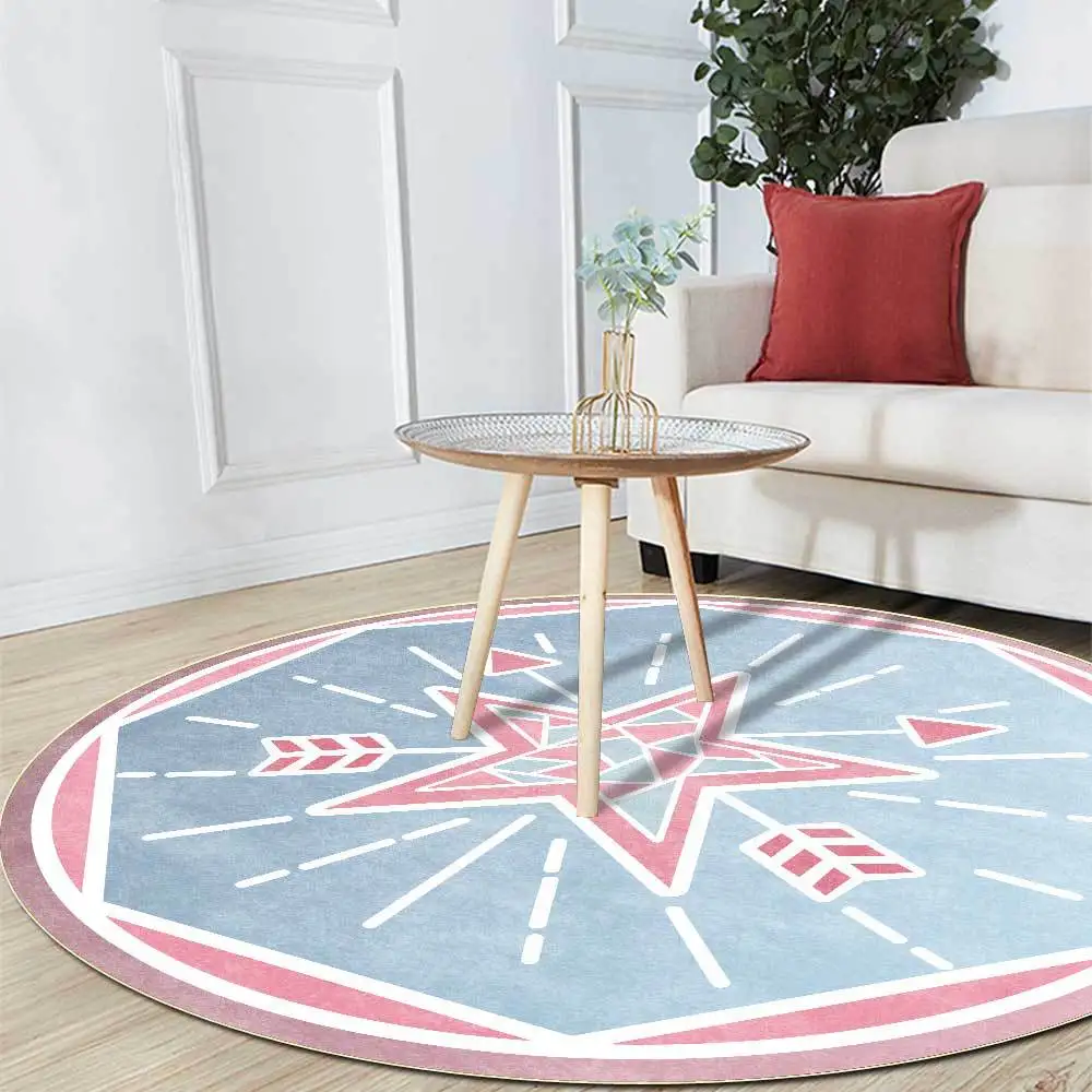 Cute Cartoon Round Carpet,Geometric Floor Mat,Bedroom,Bedside,Sofa,Home Decor, Living Room, Chair, Kids Play, Non-Slip Area Rugs