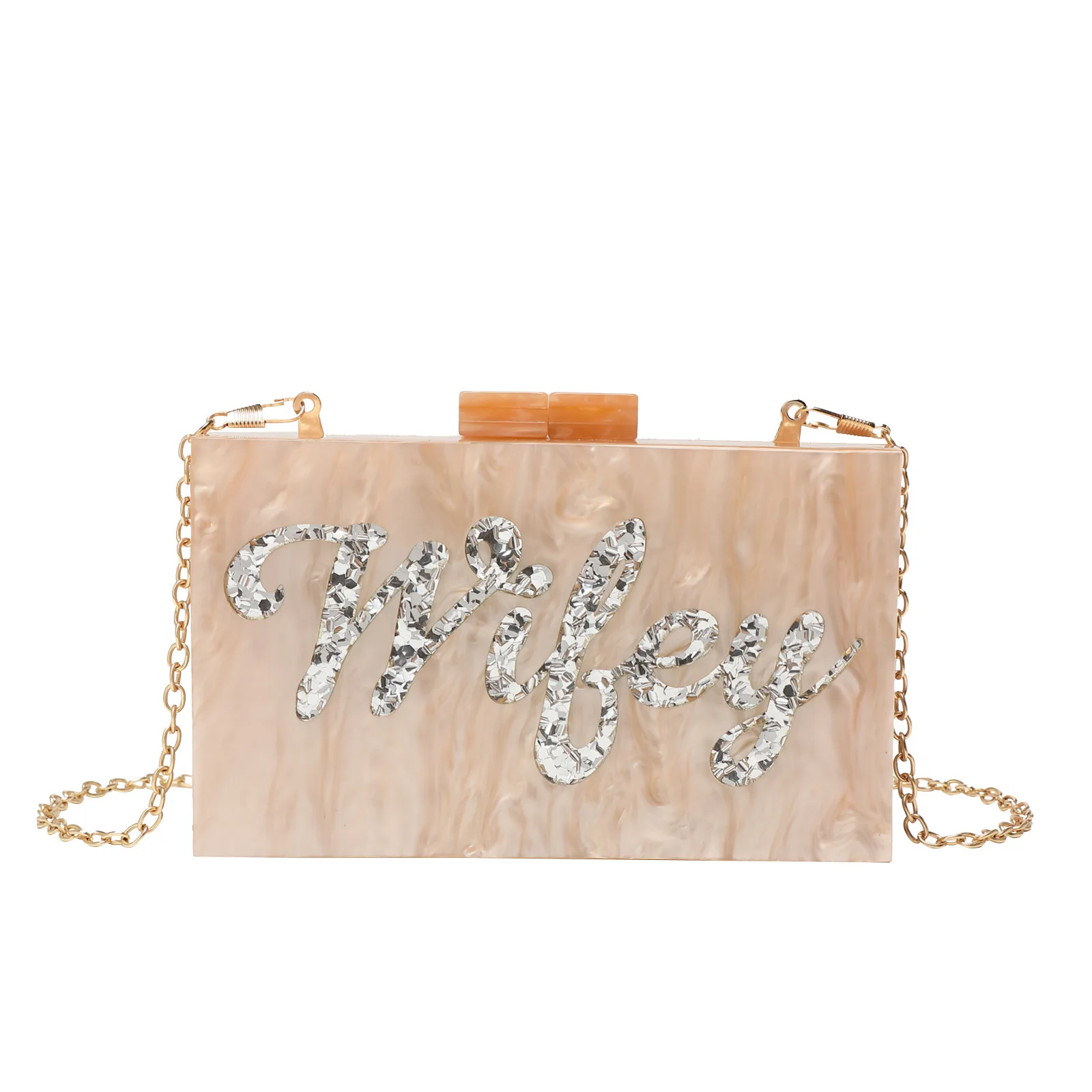 2023 New Women's Dinner English Alphabet Clutch Bag Acrylic Evening Dress Chain