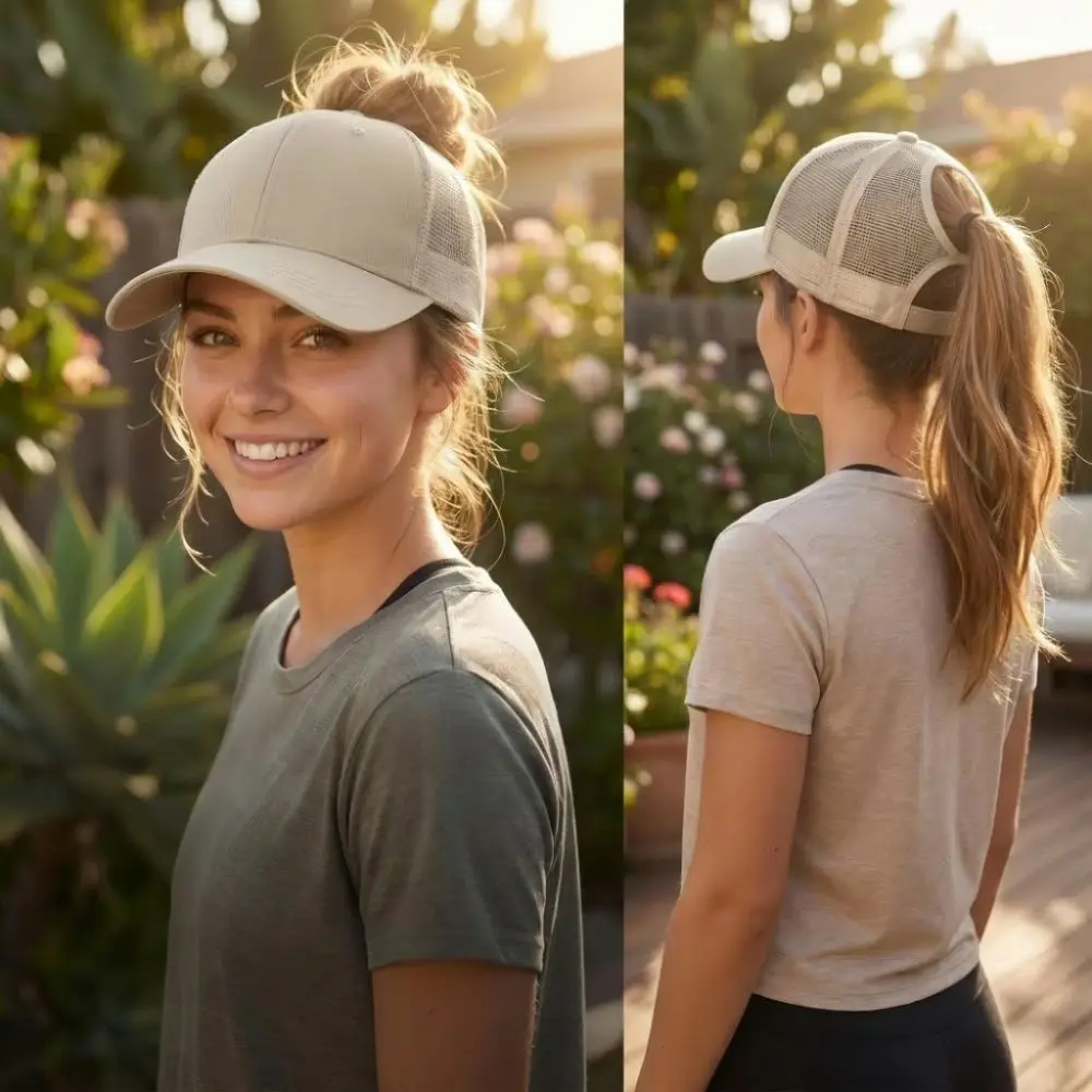 UV Protection Mesh Baseball Caps Breathable Mesh High Ponytail Design Sun Hats Adjustable Hollow Out Back Visor Hat