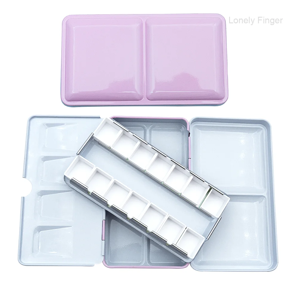 Empty Watercolor Palette, Metal Watercolor Tin with 14pcs Half Pans Paint Case with Lid Paint Box for Travel Gouache Painting