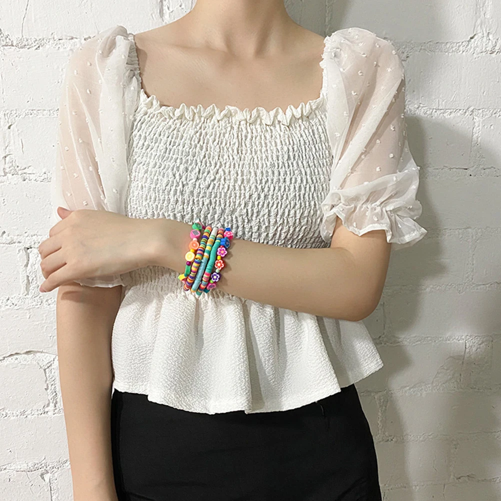 

5 Pcs Miss Beads Flower Bracelet Polymer Clay Stacking Bracelets for Women