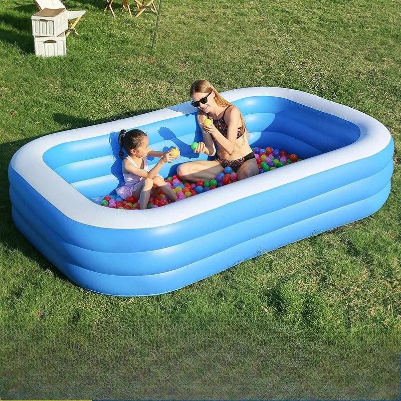 Niebiesko-biała dmuchana basen dla dorosłych – duży basen PVC dla rodziny do ogrodu, na patio i do zabawy w wodzie na lato