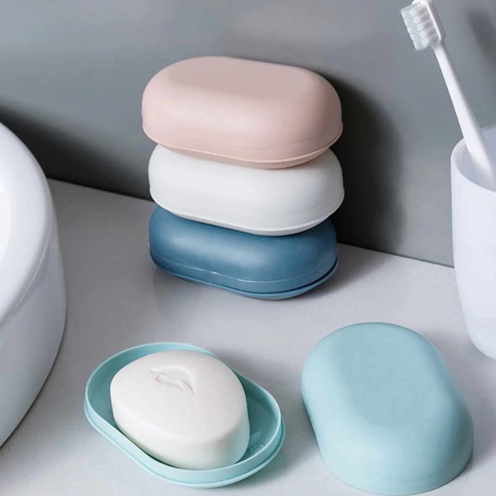 

1/3Pcs Plastic Soap Box with Lid Portable Shower Soap Dish Storage Holder Waterproof Container for Bathroom Home Travel Use