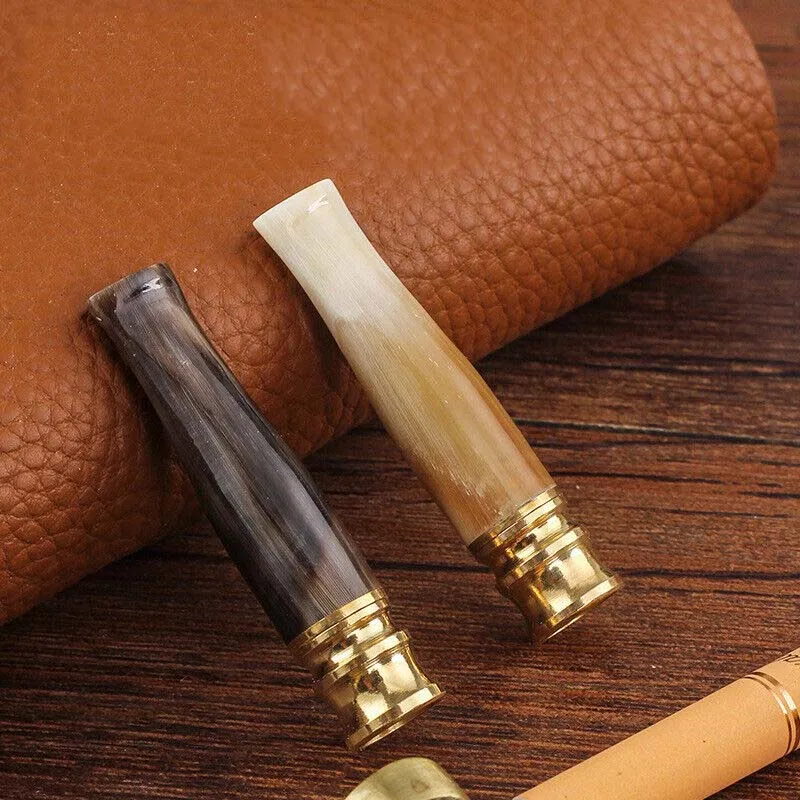 Natural Detachable Cleaning Mini Ox Horn Cigarette Holder Microfilter Portable Tobacco Filter Reduce Tar Healthy Smoking Tool