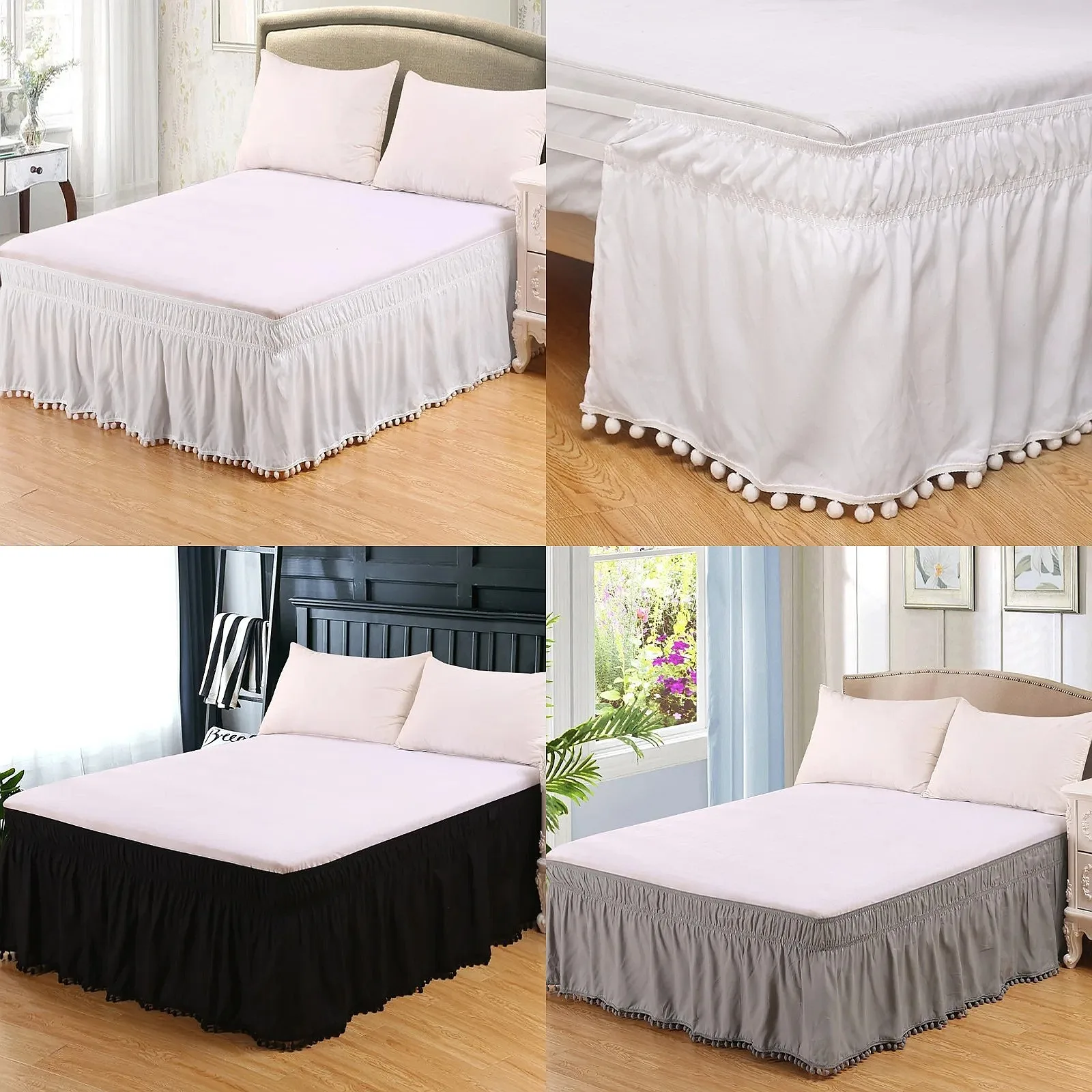 Elastic Bed Skirt Solid Color Anti Slip Easy Change Soft Skin Friendly European Style