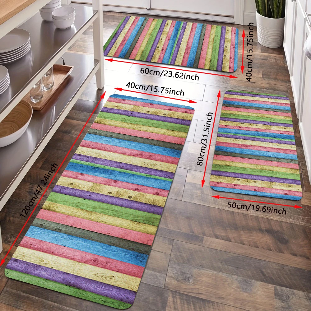 Rustic Wooden Board Barn Door Kitchen Rug Set Stripes Village Colorful Plank Hallway Entrance Doormat Bath Mats Bathroom Carpet