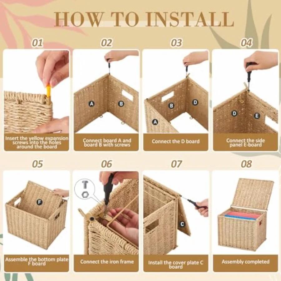 صندوق ملفات حبل ورقي قابل للطي بحجم حرف مع غطاء للمكتب والمنزل والديكور سلة ملفات معلقة منسوجة محمولة fo #4