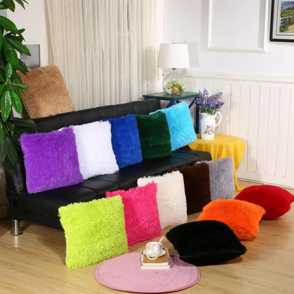 Cushion Fluffy Soft Cover Pillow Case Warm Throw Home Bed Sofa Car Decoration Faux Fur Plush Cushion Cover Sofa Decor 43*43 cm