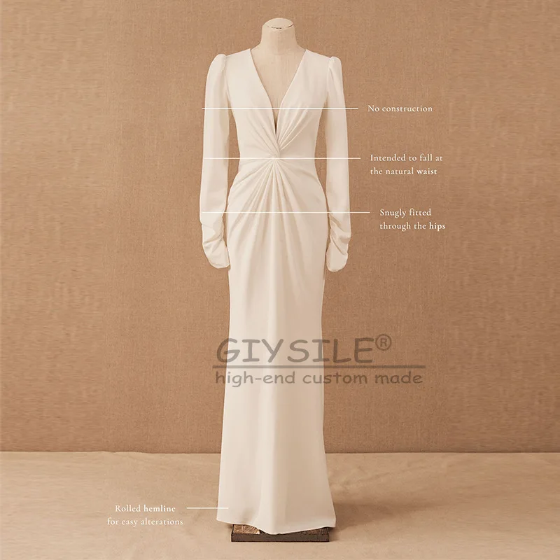 GIYSILE Gaun Pengantin Lengan Panjang Putih Kustom Gaun Putri Duyung Sederhana Leher V Dalam Gaya Baru 2025 Mewah Gaun Pengantin Prancis