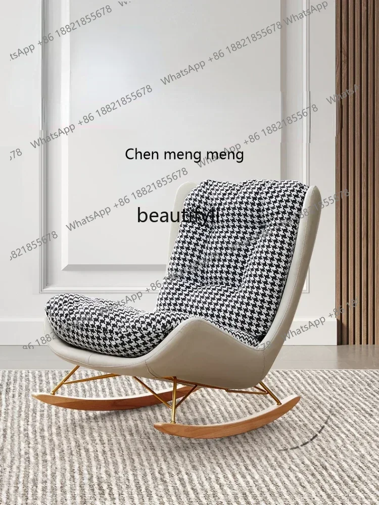 A182 zqNordic Houndstooth Recliner Living Room Home Single Sofa Balcony Leisure Rocking Chair Lazy Bone Chair