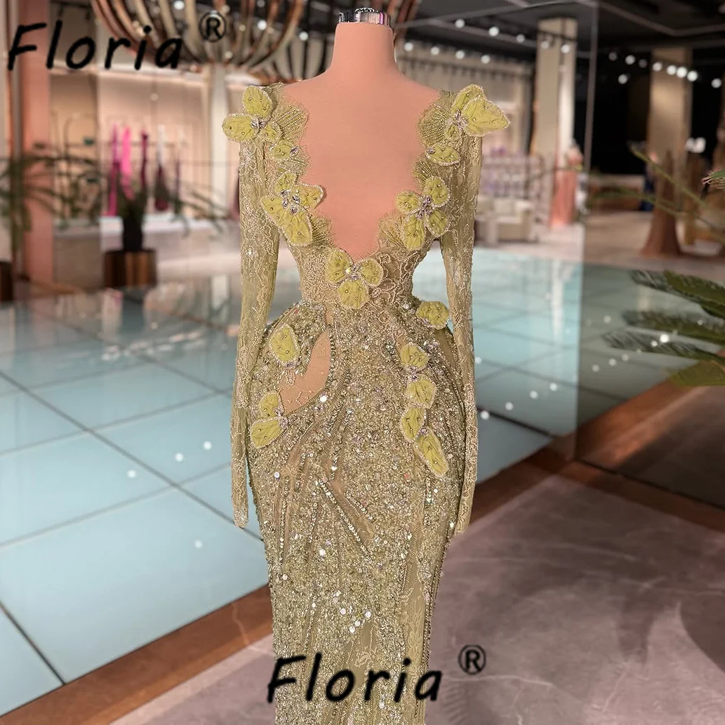 

2026 New Arrival Green Beaded Evening Dress Flower Lace Appliques Woman's Formal Occasion Dresse Wedding Guest Customzied Party