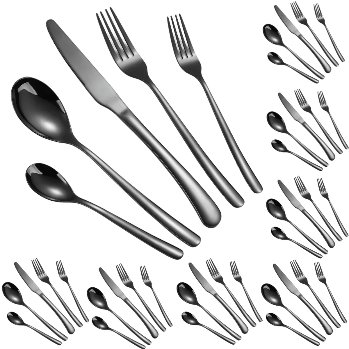 A · HOUSEWARE 40 Pieces Black Silverware Noble Handle Stainless Steel Flatware Set Utensil Tableware Cutlery Knives Spoons Forks