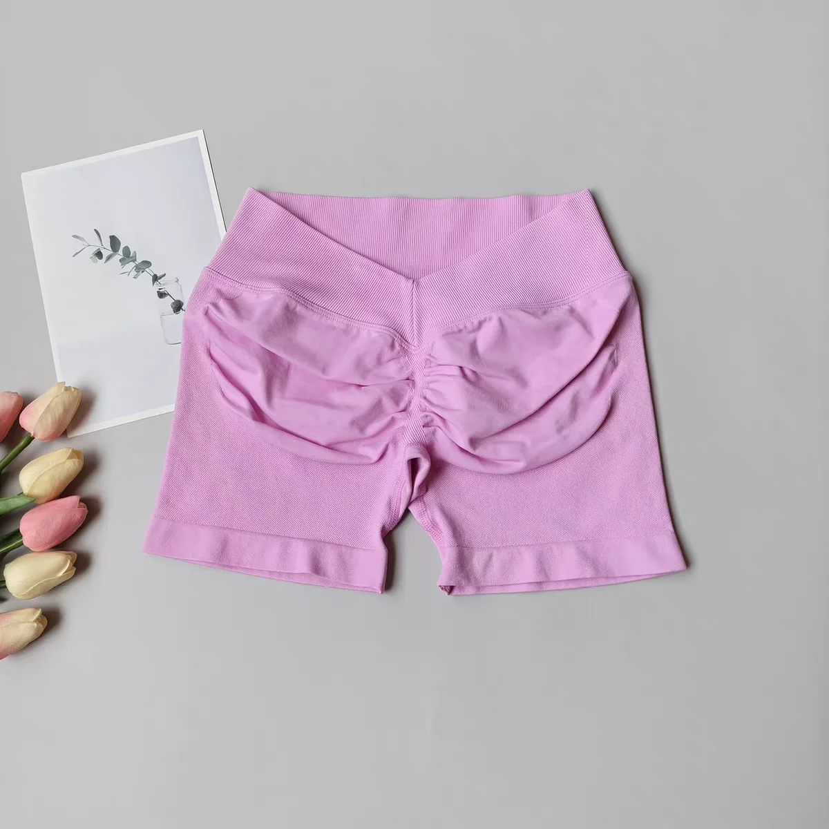 Nahtlose Yoga-Shorts für Damen, V-Rücken, Taillenbetonung, Workout, Fitness, Po-Lifting, Gym, schnelltrocknende Laufshorts, Sportbekleidung, Sport-Shorts – Detail 5