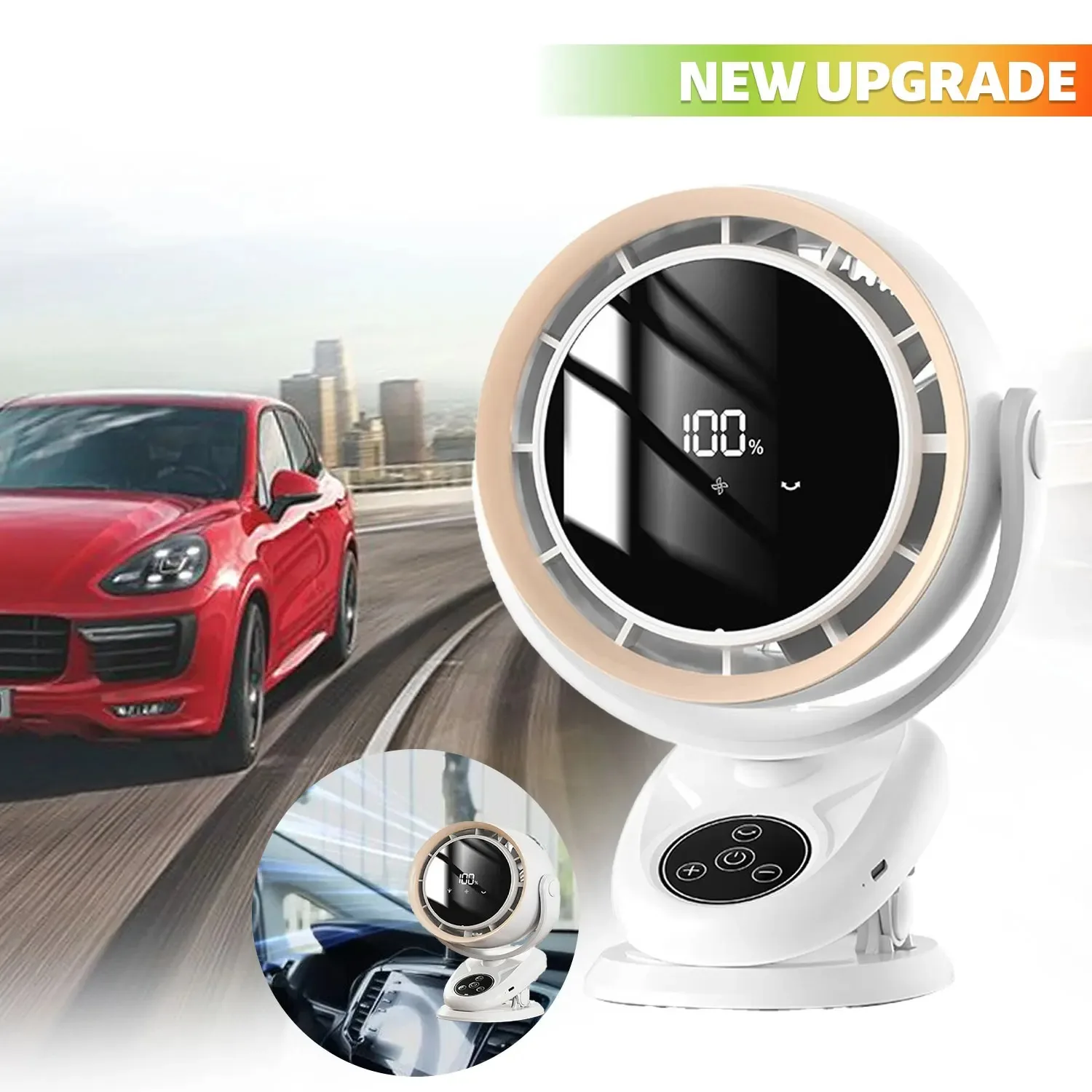 EAFC Car Fan USB Vehicle 5 Speeds Auto Cooling Oscillating Fan CeilingTravel Adjustable Clip On Fan AirCooler LED DigitalDisplay