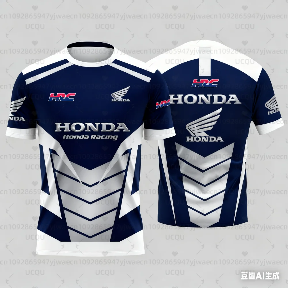 هوندا سريعة الجافة سباق الرجال هندسية ثلاثية الأبعاد طباعة دراجة نارية السائق جيرسي ملابس رياضية قصيرة الأكمام خفيفة الوزن في الهواء الطلق تي شيرت #5