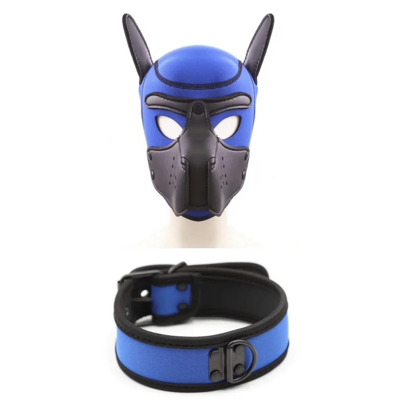 New Fashion Cosplay Latex Rubber Padded Fetish Dog Mask Full Head Hood with Adjustable Collar for Men Women Puppy Slave Roleplay