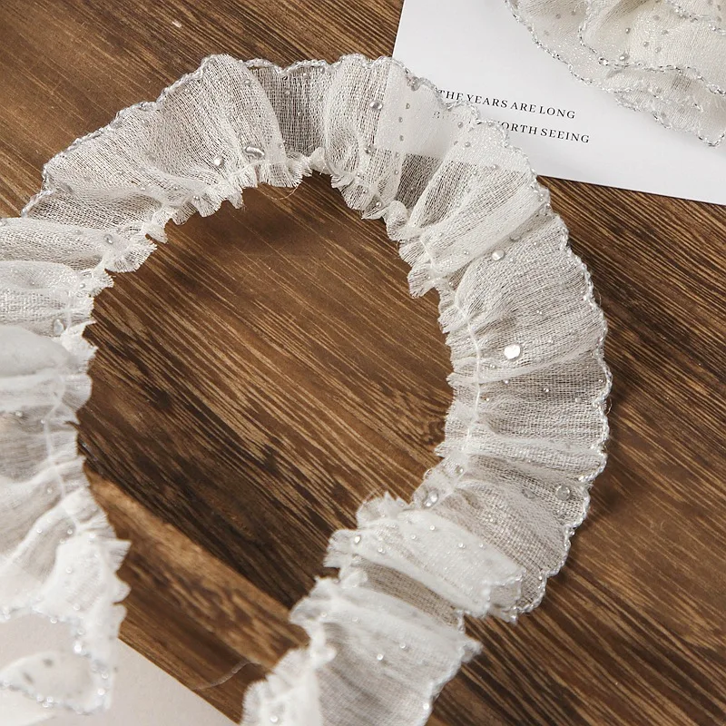 Fita de gorgorão plissada com pontos prateados 3cm x 10 jardas - guarnição de laço de cabelo DIY, fornecimento de artesanato para embrulho de presente para sapatos e chapéus