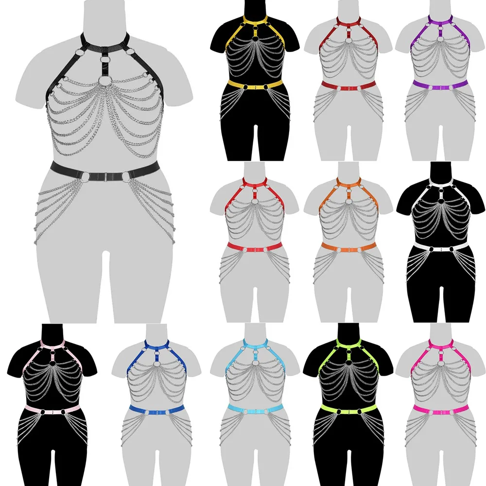 

Plump Women Elastic Fetish Body Harness Fashion Wear Cage Bondage Plus Size Lingerie Set Handmade Punk Goth Crop Top Underwear