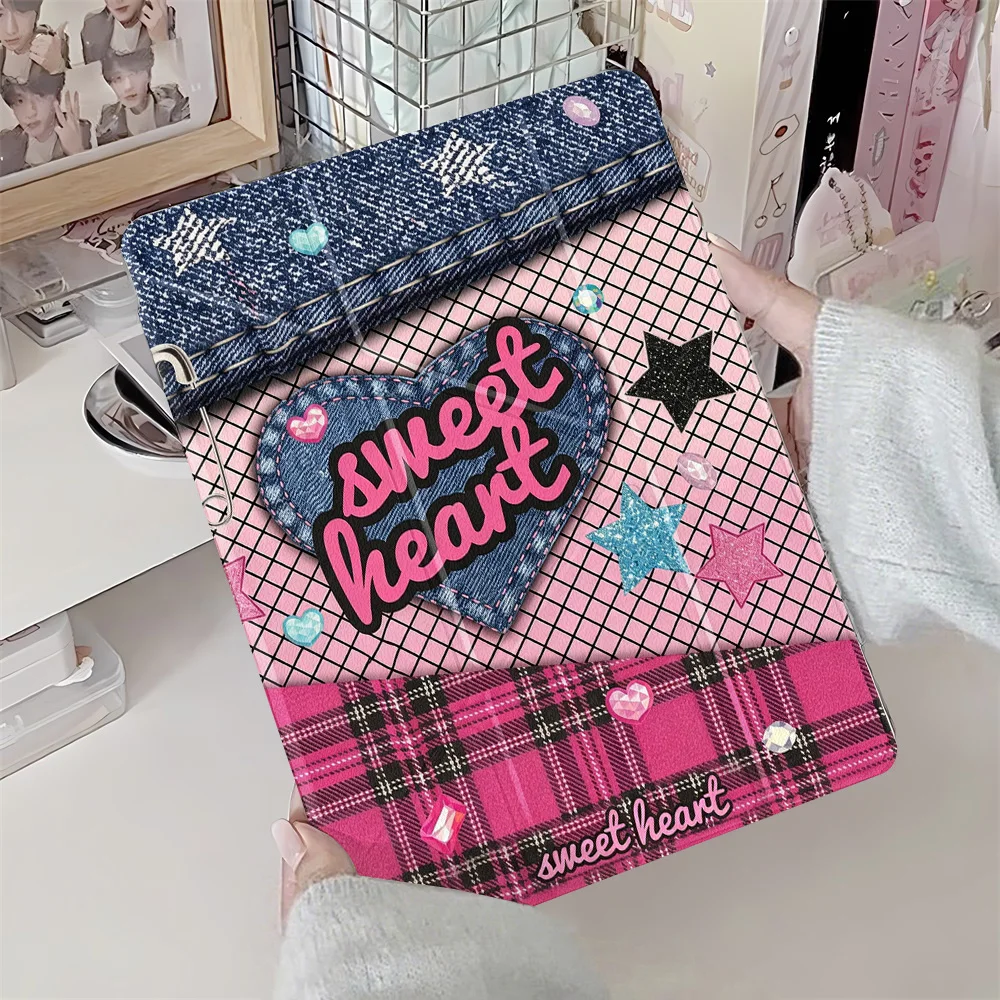 Y2K Sweet Heart Denim Style Y‑shape Tri‑Fold Tablet Protective Cover for Apple iPad Pro 13 11 Air 4 5 11 Mini 6 7 8.3 Inch Case