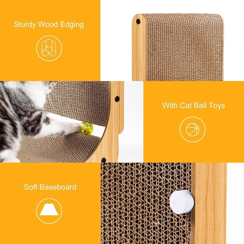 L Shape Cat Scratcher for Indoor Cats Protecting Furniture Cat Scratch Pad Cardboard Cat Scratching with Ball Toy Catnip