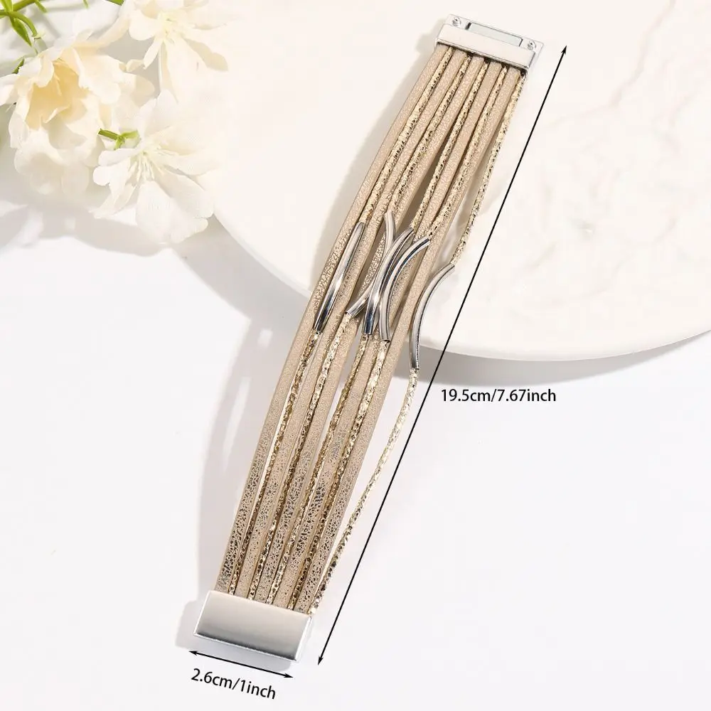 빈티지 메탈 튜브 가죽 팔찌 펑크 글리터 충전 청키 팔찌 와이드 밴드 글리터 충전 팔찌 남성 액세서리