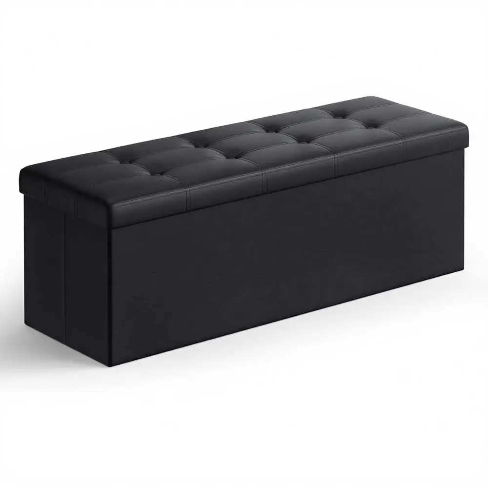 

Скамья-пуф для хранения вещей 43 Storage Ottoman Bench, из искусственной кожи, черная, выдерживает до 660 фунтов, для гостиной