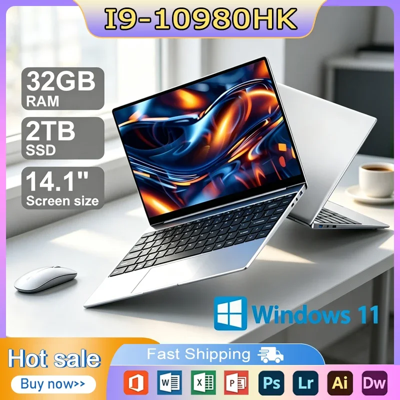 14.1 Inch Gaming Laptop Computer 10980HK 16GB RAM 1TB 2TB SSD PC Gamer Windows 11 Pro Laptops 1920*1080P Office Study PC