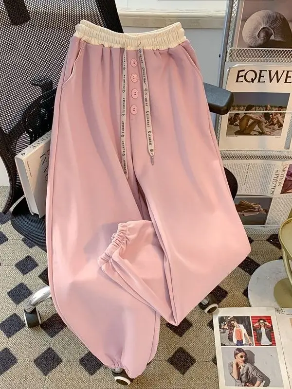 Spodnie damskie plus size 300, wiosenno-jesienne, cienkie, luźne, codzienne, dla puszystych kobiet, wyszczuplające, długie spodnie dresowe, z wysokim stanem i szerokimi nogawkami.