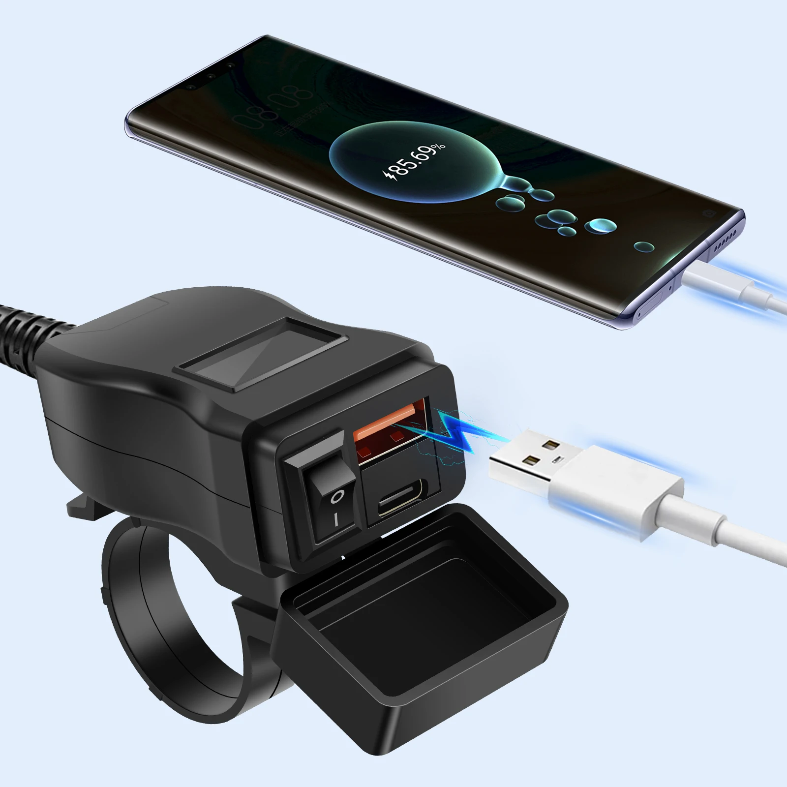 New Motorcycle USB Charger Waterproof SAE to USB Motorcycle Charger Double USB Type C PD and Quick Charge 3.0 Motorcycle Phone view 2