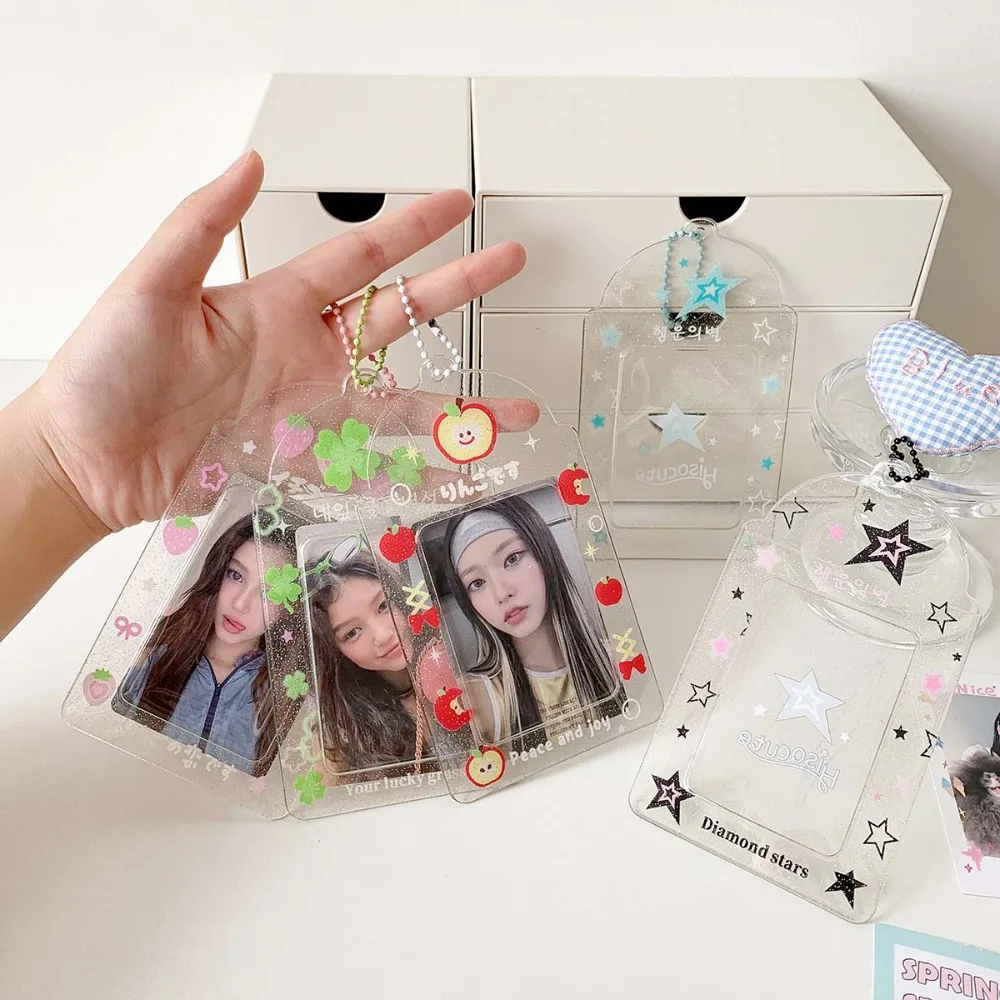 Star Strawberry Korean Photocard Holder PVC Card Cover Hanging Decoration Idol Card Display Protector Korean Style