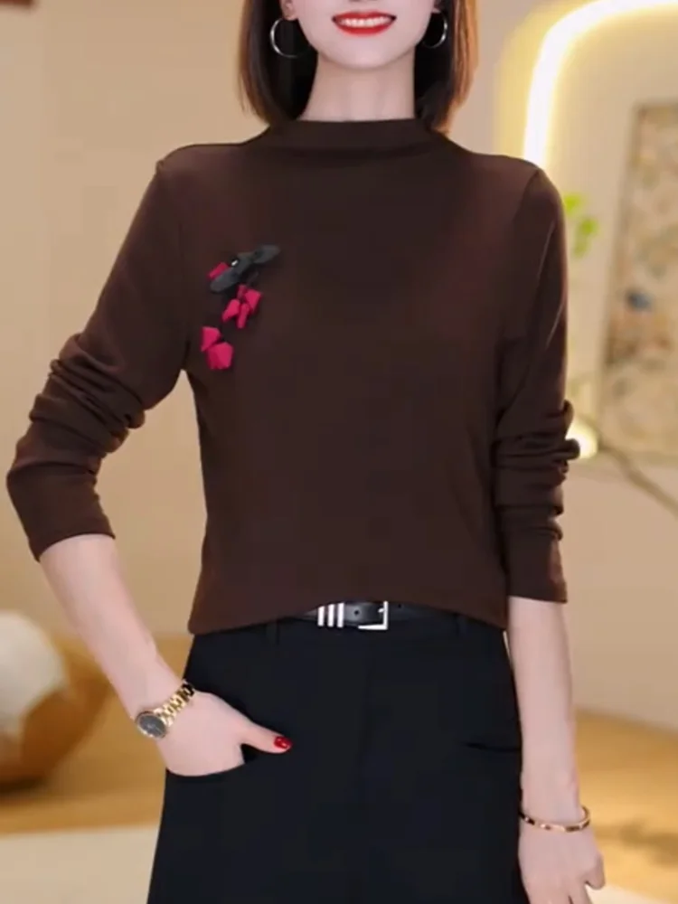 

Retro High-End f High Collar Base irt for Women Faionable Ele Versatile Top Ladylike Commute Sle Autumn New Arri...