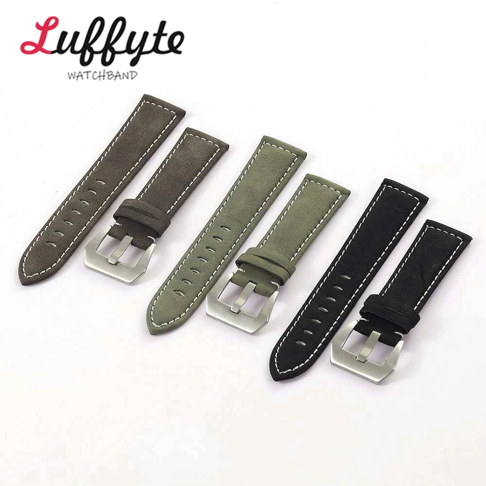 Vintage Faux Leather Watchband 18mm 20mm 22mm 24mm Rough Style Men Casual Watch Straps