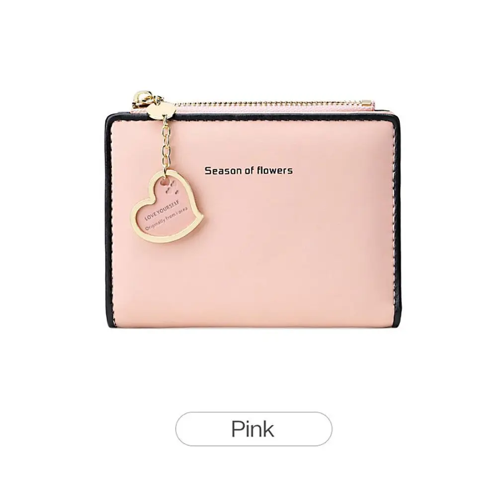 Portable Love Pendant Small Wallet Double Fold Ultra Thin Card Holders ID Bag Women