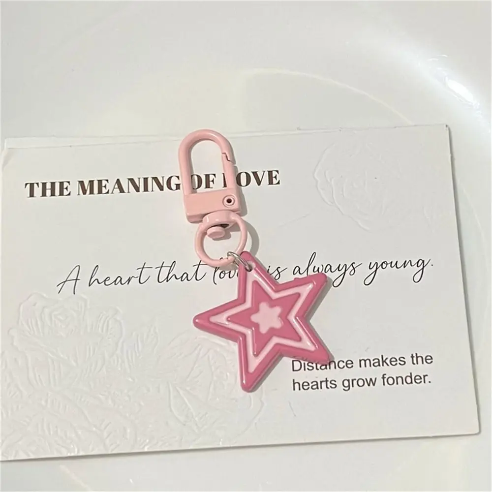Girls Punk Y2k Star Key Chains Rose Red Bag Charms Five-Pointed Star Pendant Cool Sweet Decoration Pink Star Keyring