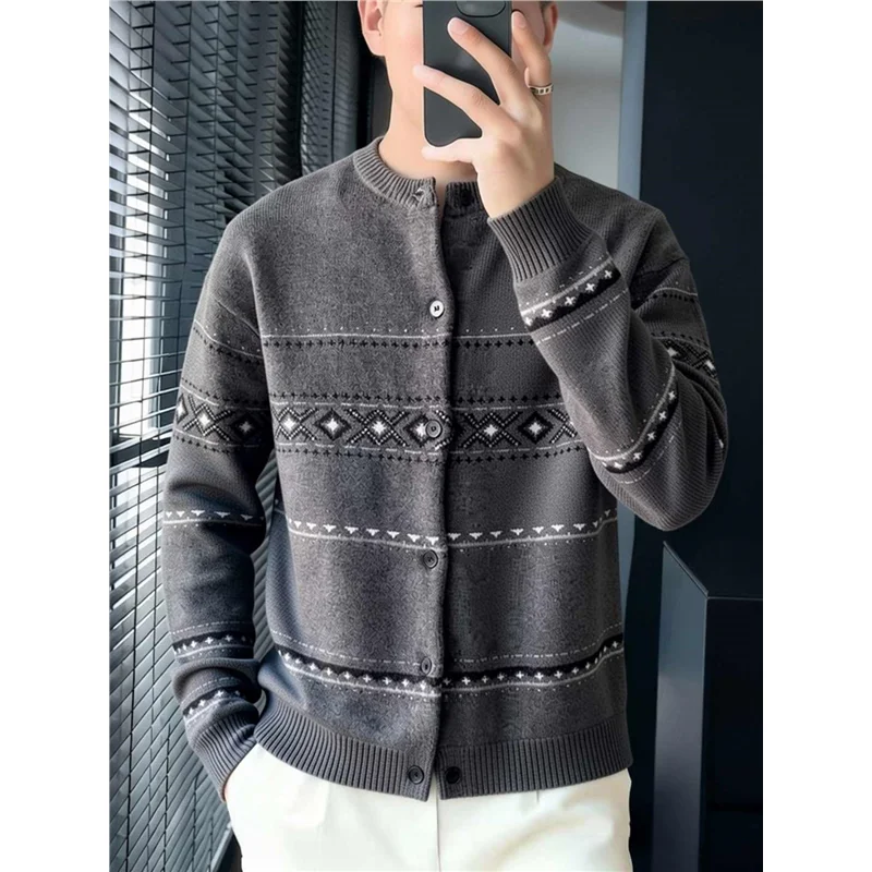 

Весна 2026: Мужской вязаный кардиган Deep ey Vintage Sle с круглым вырезом и открытым передом, модный, высокого качества, комфортный крой