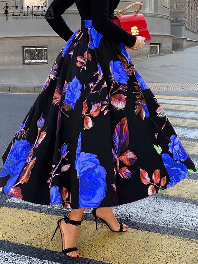 Women Elegant Floral Print Jupe Femme ZANZEA Bohemian Long Skirts 2023 Fashion Holiday A Line Mujer Falda Party Big Swing Skirt