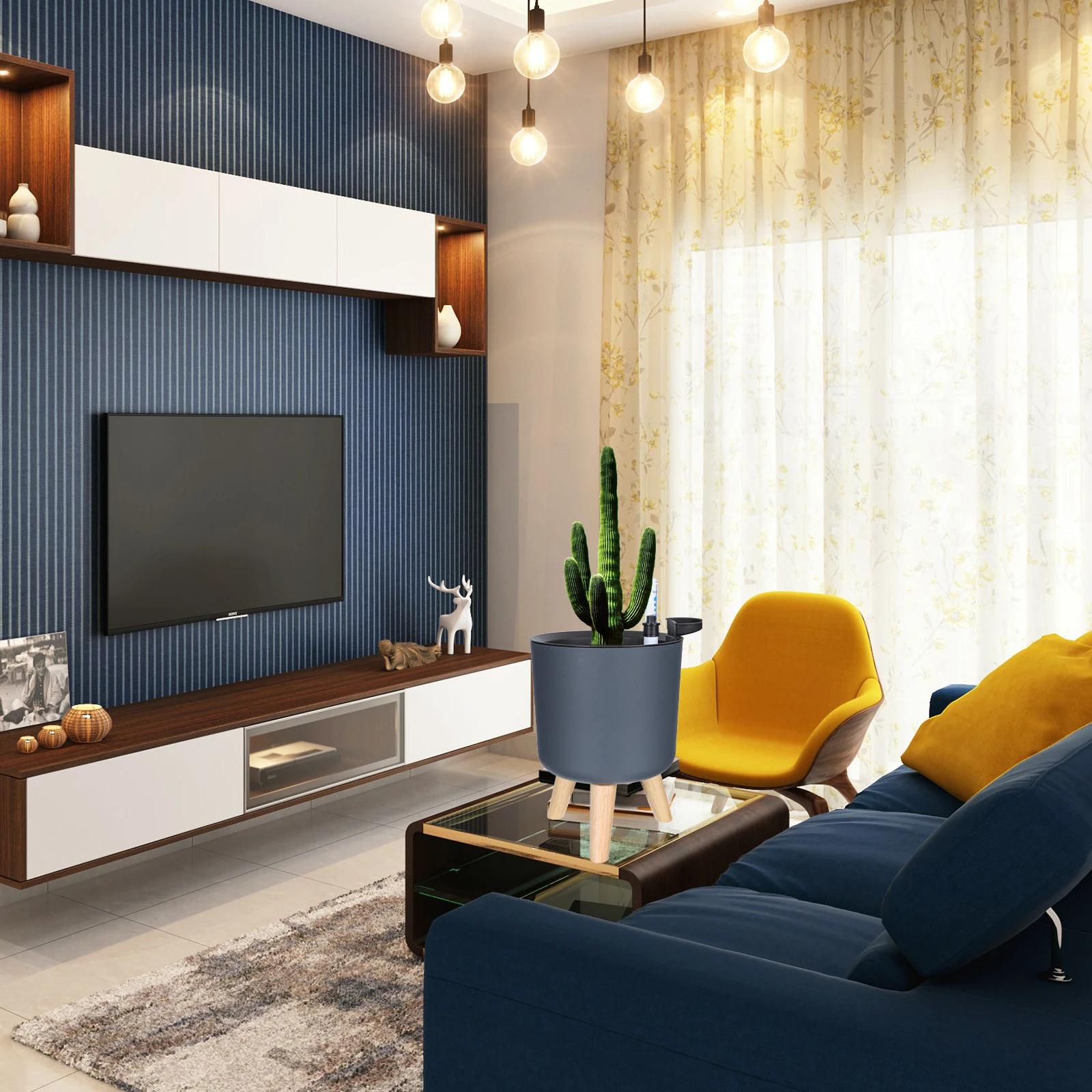 

Round Floor-to-ceiling Flower Pot Pots Indoor Plant Watering Large with Feet Stand Electronic Outdoor Planter Level Gauge