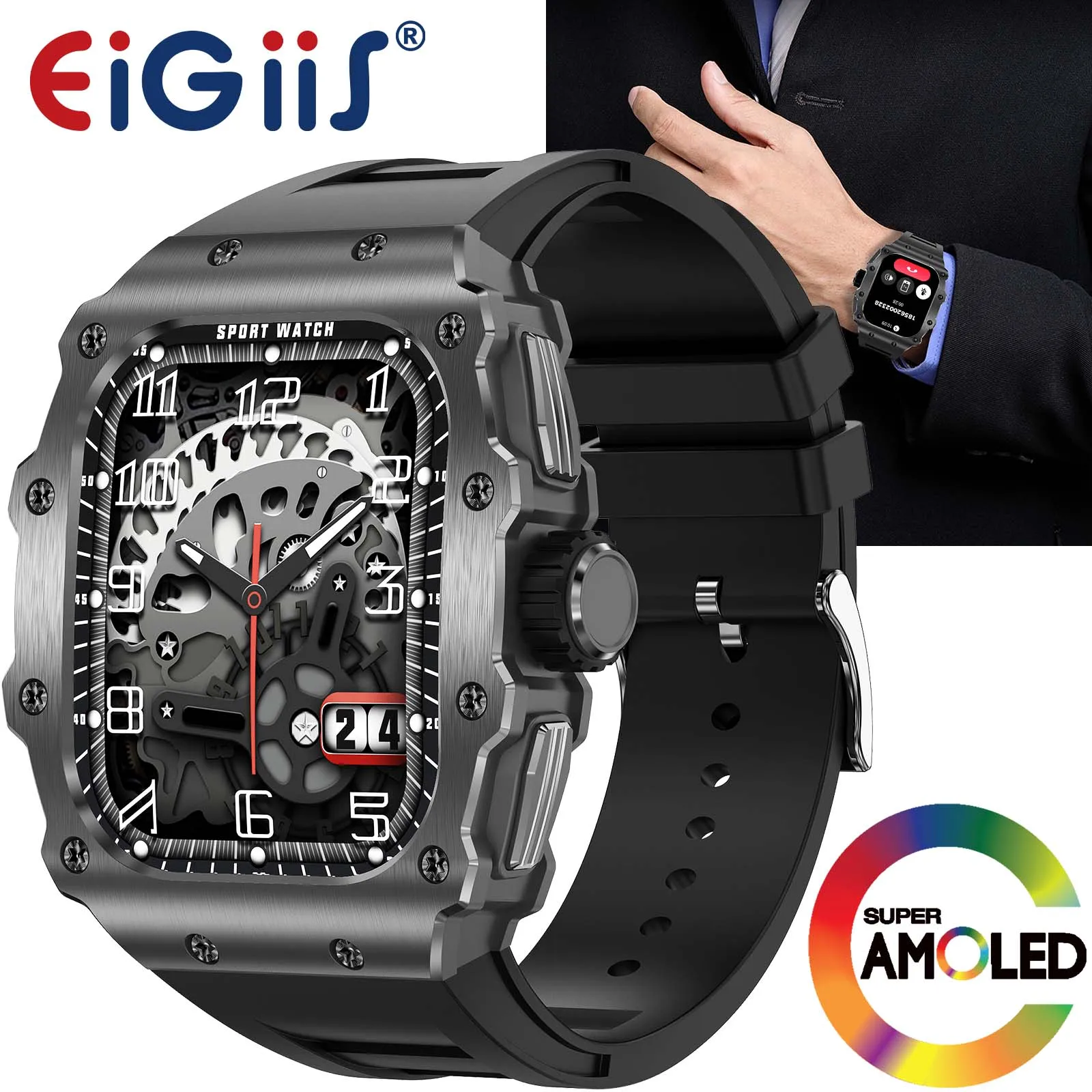 

EIGIIS Smart Watch AMOLED Men Bluetooth Call Heart Rate Blood Pressure Sleep Analysis Sport Mode IP68 Waterproof AK65