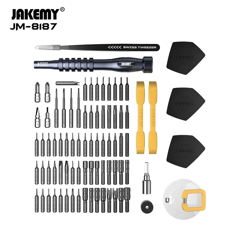 

JAKEMY JM-8187 Набор прецизионных отверток 83 в 1 с ручкой из алюминиевого сплава для мобильного телефона, планшетного ПК, набор отверток для ремонта