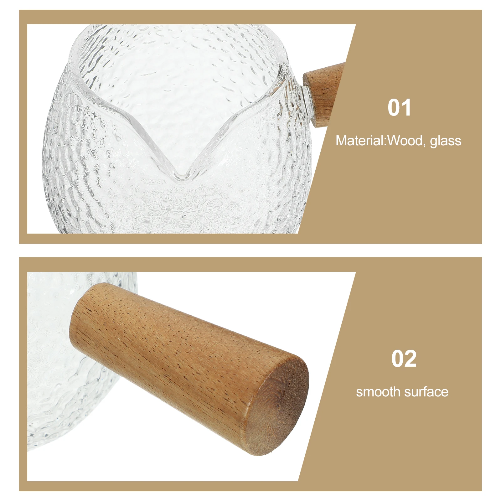 

Hammered Glass Milk Cup Coffee Creamer Jar Wooden Handle Pitcher Sleek Design Home Office Travel Pour Spout Espresso Shot