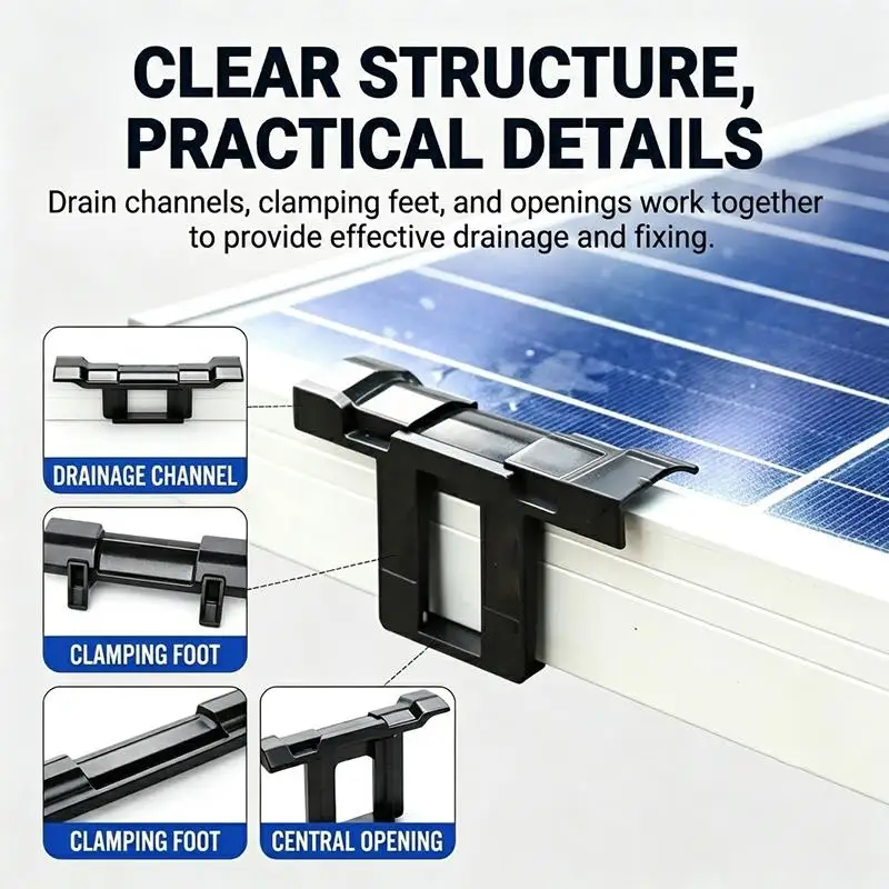 10Pcs Solar Panel Drainage Clips PC Material For PV Modules Cleaning Photovoltaic Panel Drainage Solar Panel Water Collector