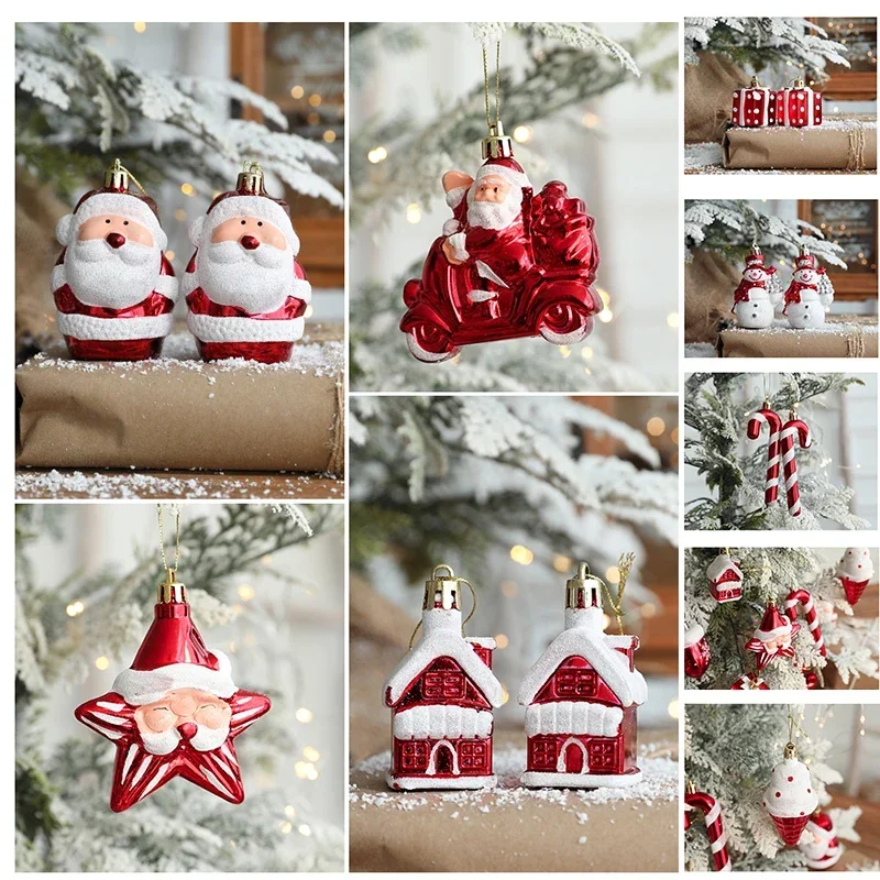 

2PCS/Set Ice Cream Snowman/Santa Claus / Little Crutch Combination Pendant Children's Christmas Tree Christmas Decoration