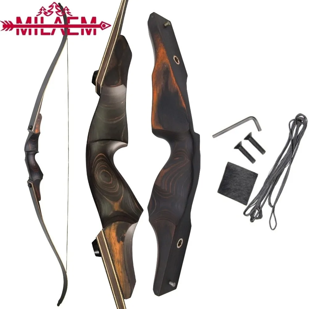 BLACK HUNTER 60'' Archery Recurve Bow 25-60lbs Split Takedown Wooden Riser Bamboo Core Limbs for Right Hand American Hunting Bow