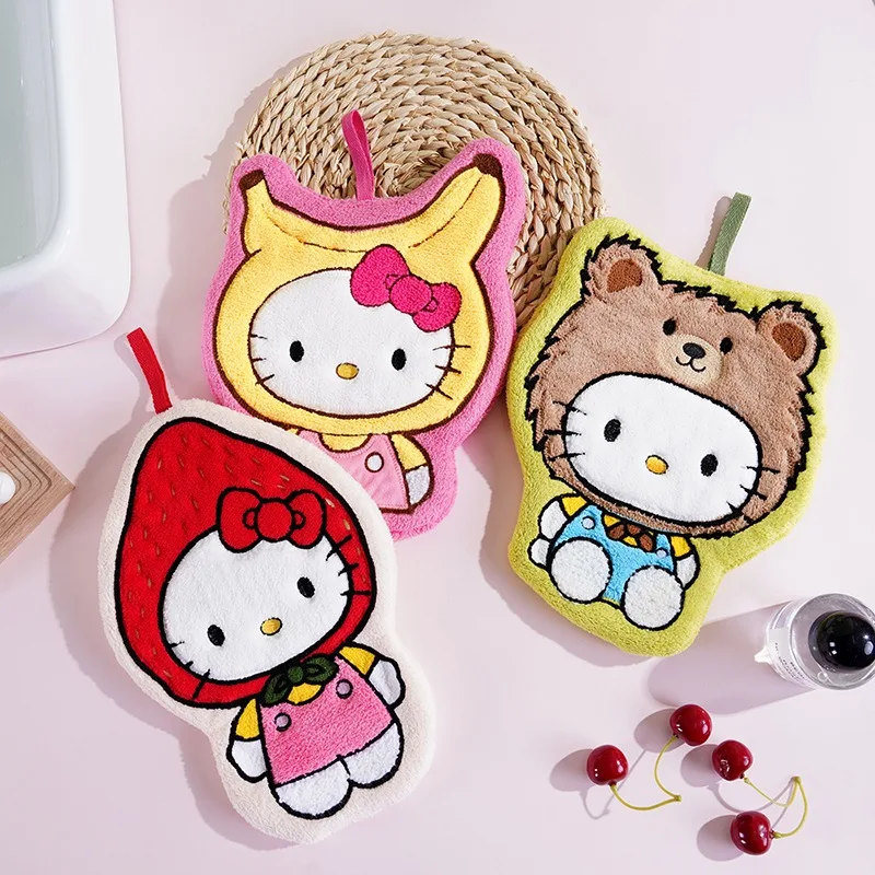 

Hello Kitty Coral Velvet Absorbent Hand Towels Bathroom Hanging Type Cute Small Kitchen Handkerchief Towel Cartoon Household